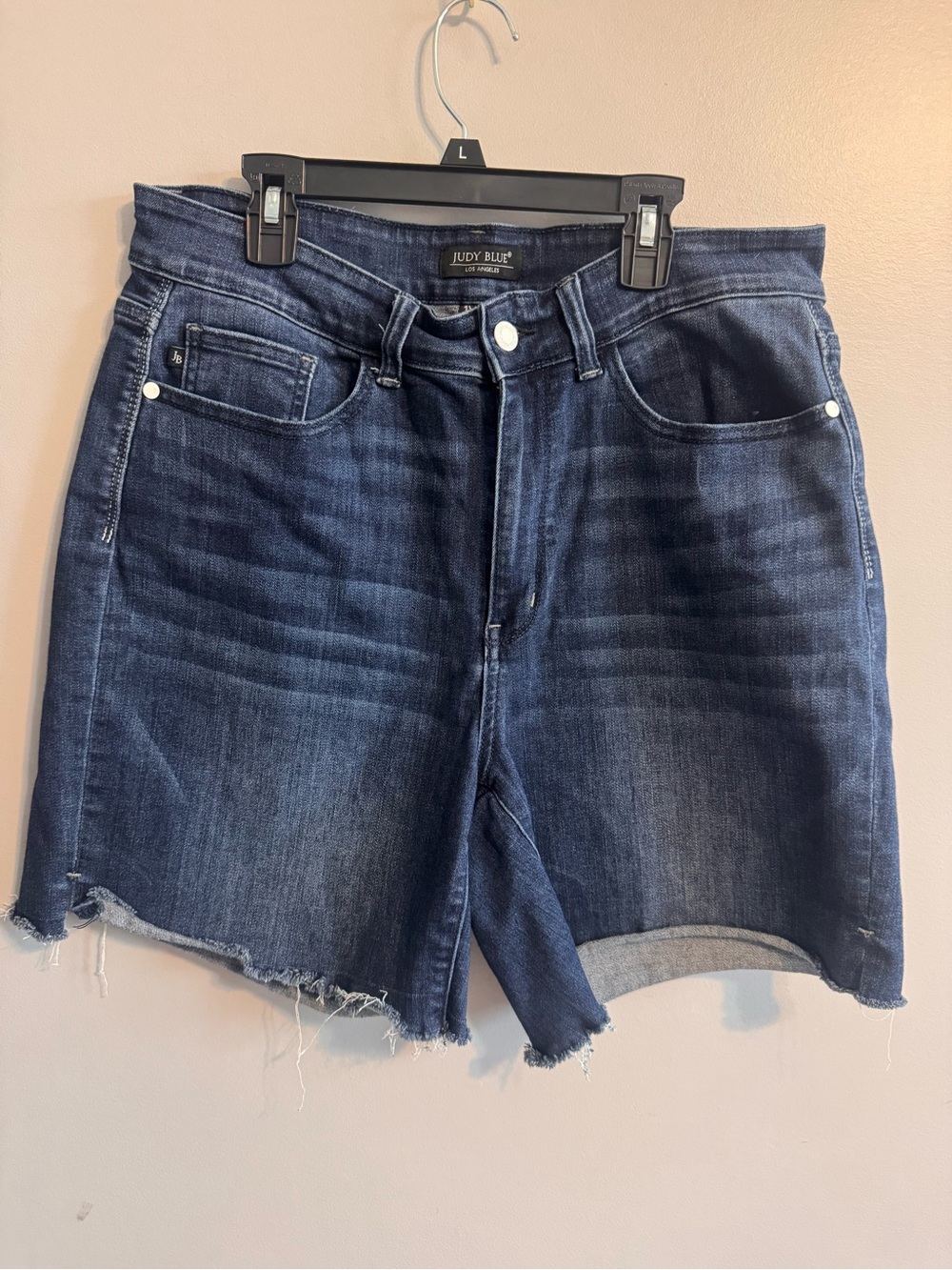 Judy Blue 1XL Dark Wash High Rise Raw Hem Bermuda Denim Shorts Stretch Jorts
